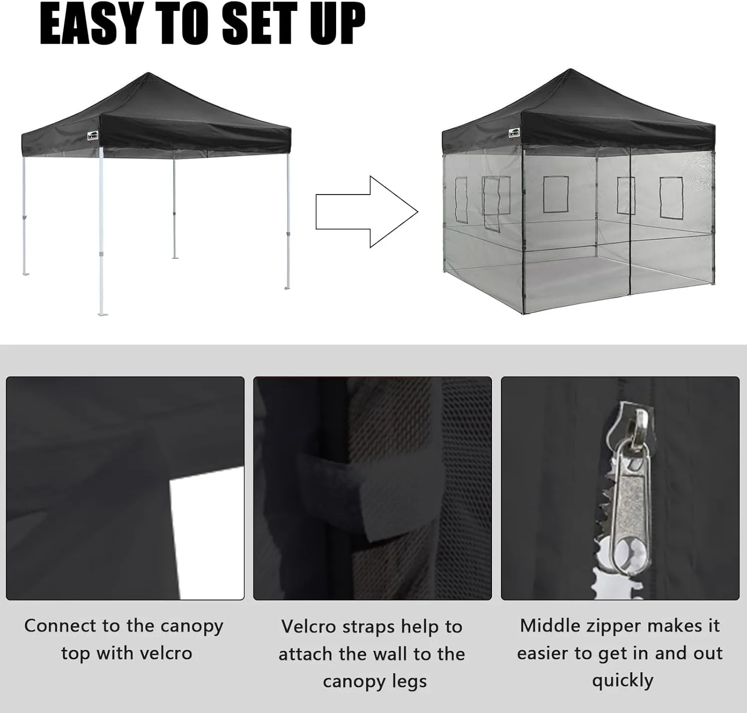 Eurmax USA Screen Wall Food Service Canopy Wall Kit for 10 x 10 Pop Up Canopy Tent,Enclosure Mesh Wall ONLY,NOT Including Frame and Top(Black)