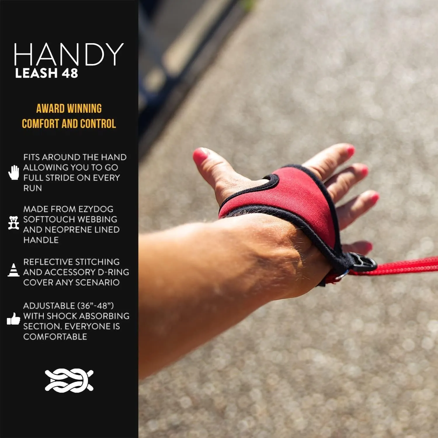 EzyDog Handy 48 Bungee Dog Leash - The Best Hands-Free Running Leash Training Lead with Superior Control and Reflective Stitching - Zero Shock Shock-Absorbing Technology (Adjustable 36 - 48, Black)