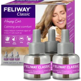 FELIWAY Classic 3 x 30 Day Cat Calming Refills for Pheromone Diffuser, 3 x 48ml Value Pack - Helps Reduce Common Signs of Stress in Cats & Kittens, Enhanced Calming
