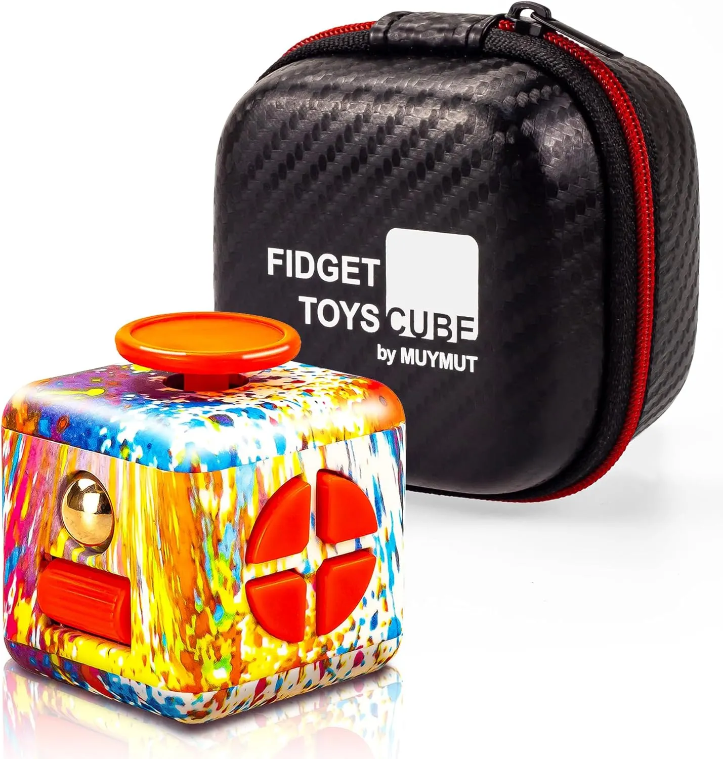 Fidget Toy Cube - Stress and Anxiety Relief with Audible/Silent Features - Ideal for Focus, Time Management, Sensory Needs of Adults/Kids, Includes Carry Case (Vivid-Splash)