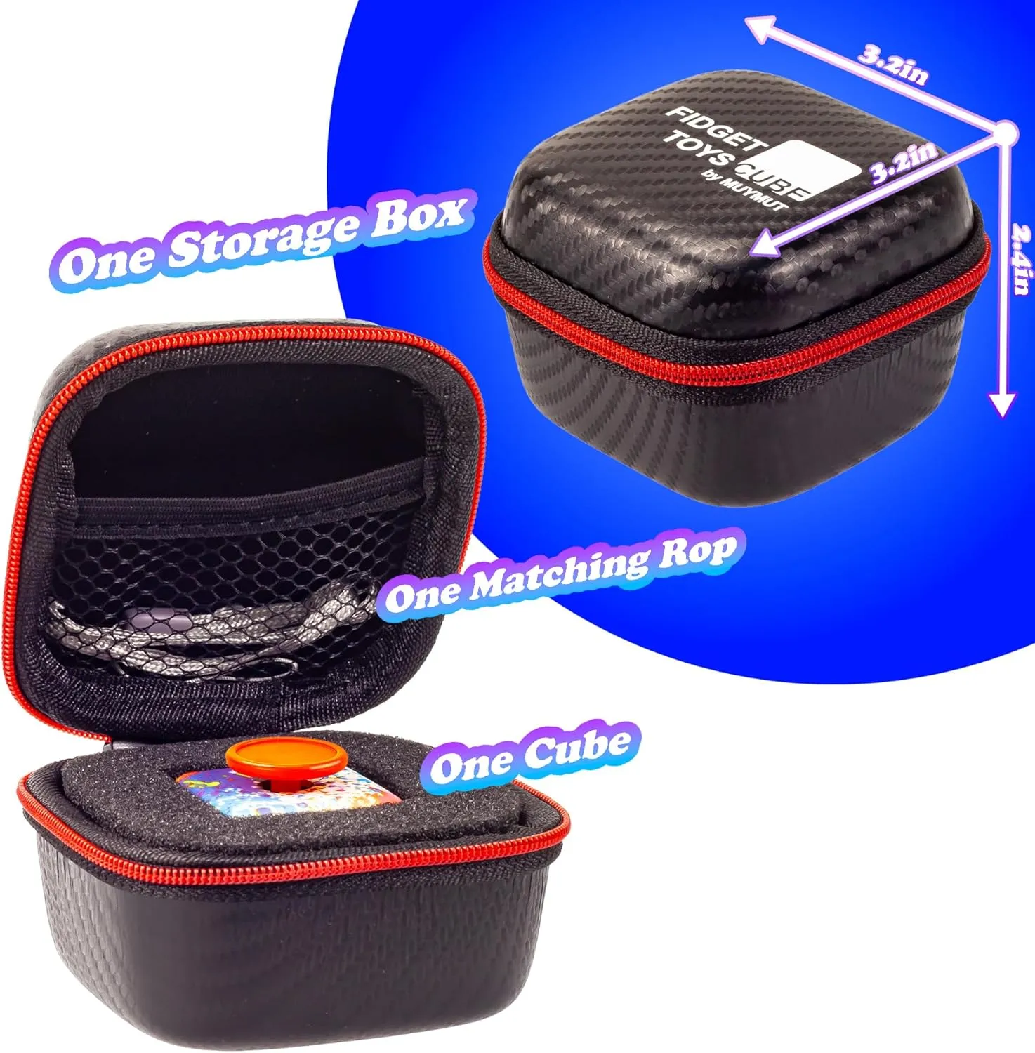 Fidget Toy Cube - Stress and Anxiety Relief with Audible/Silent Features - Ideal for Focus, Time Management, Sensory Needs of Adults/Kids, Includes Carry Case (Vivid-Splash)