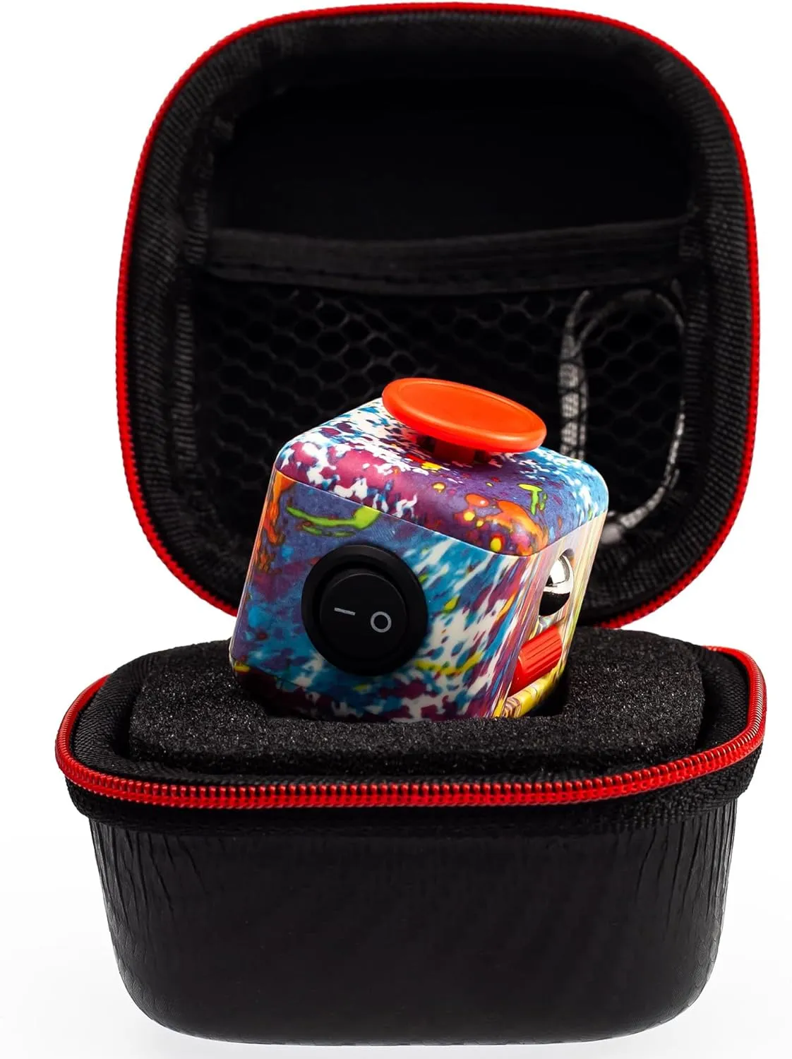 Fidget Toy Cube - Stress and Anxiety Relief with Audible/Silent Features - Ideal for Focus, Time Management, Sensory Needs of Adults/Kids, Includes Carry Case (Vivid-Splash)