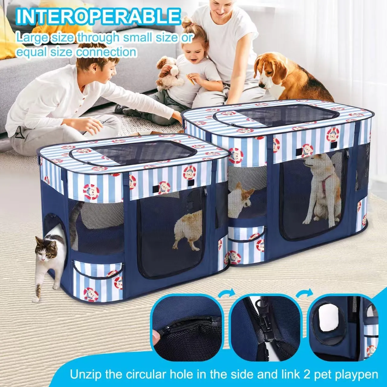 Foldable Dog Playpen Indoor,Expandable Puppy Playpen,Portable Pet Playpen for Small Animals,Waterproof Exercise Kennel Tent Crate for Travel,Camping, Home & Outdoor Use