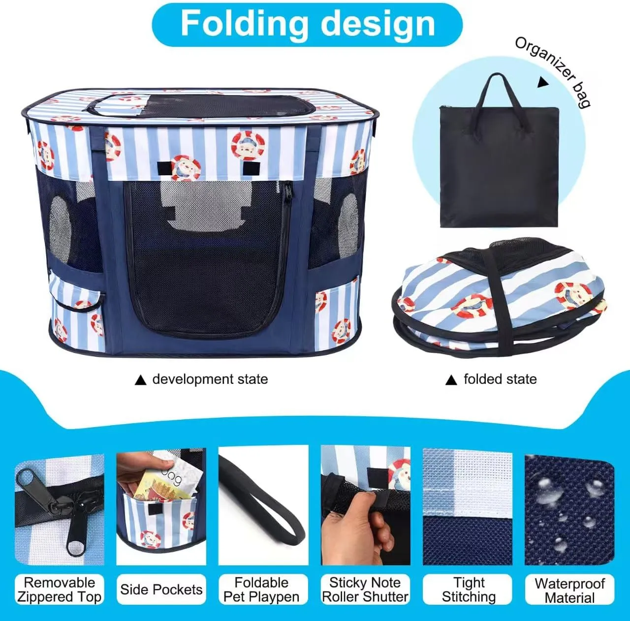 Foldable Dog Playpen Indoor,Expandable Puppy Playpen,Portable Pet Playpen for Small Animals,Waterproof Exercise Kennel Tent Crate for Travel,Camping, Home & Outdoor Use