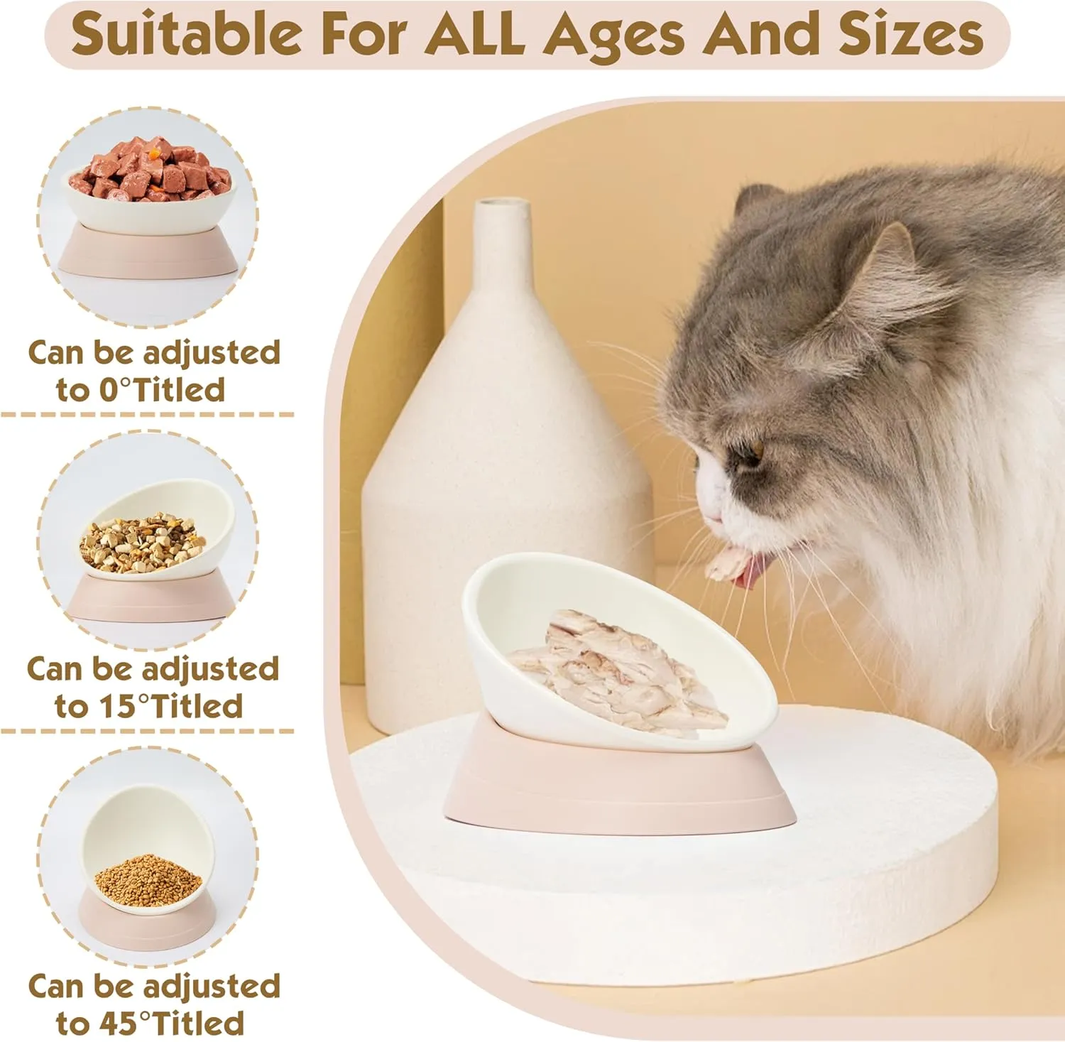 French Bulldog Food Bowl- Slanted Tilted Pug Food Water Bowl,Cat Bowl- Feeder for Frenchie/Shih Tzu/Flat Faced Small Dogs/Puppies/Cats (Lightpink, 2 Cup)