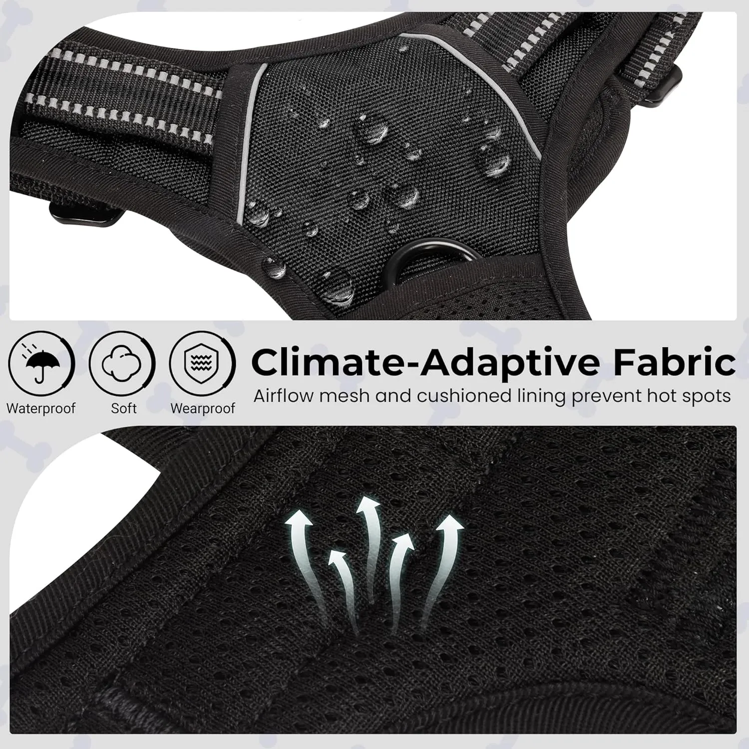 Funfox Dog Harness No Pull, Adjustable Pet Vest Harness Black XL with Handle, 2 Leash Clips for Daily Walking Easy Control, Soft Durable Reflective Comfortable for X-Large Breed Dogs