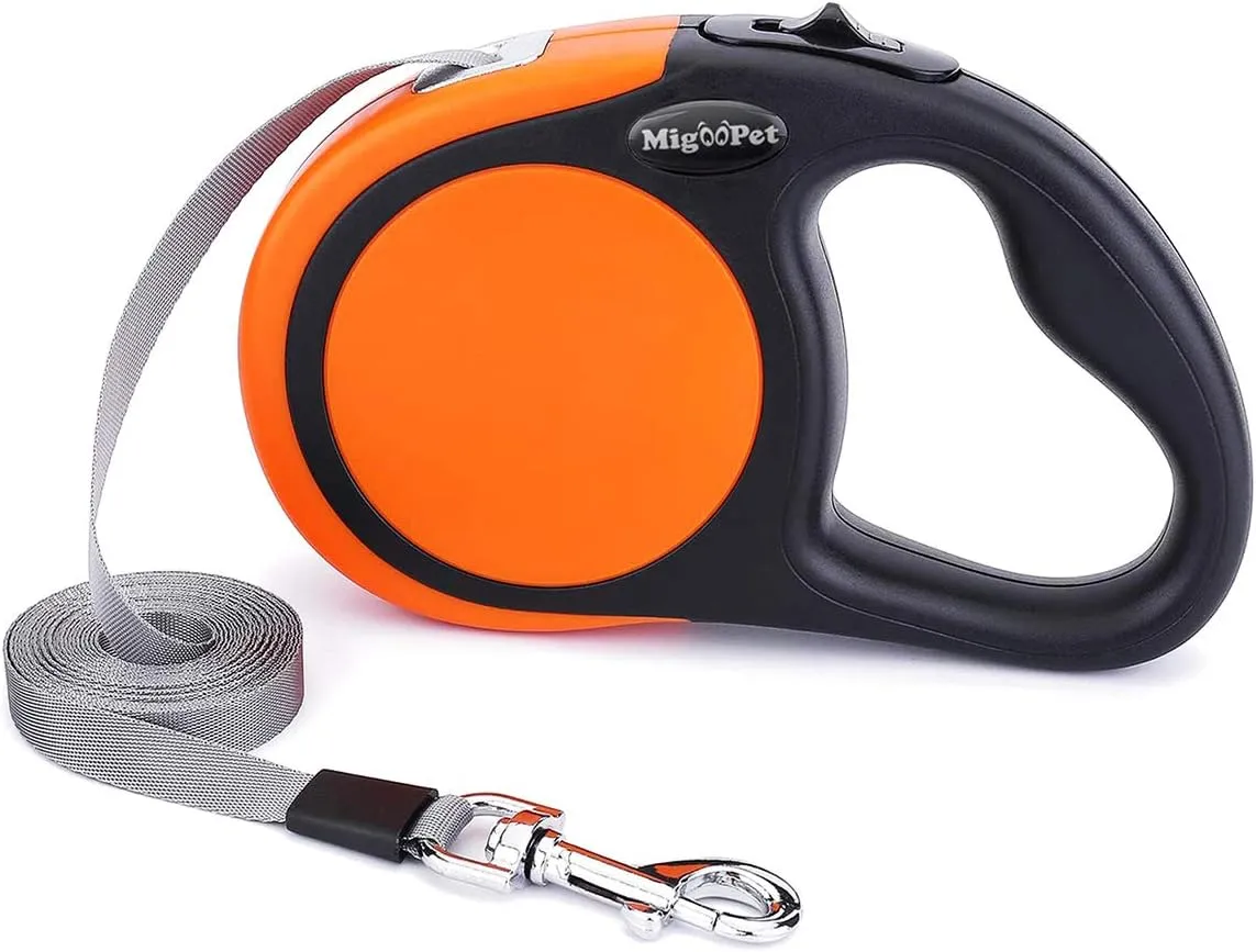 Heavy Duty Retractable Dog Leash-16ft Strong & Durable Walking Leash for S to L Dogs up to 45/115 lbs, Upgraded Lock System, Non Slip Grip, Tangle Free (Medium-Large Sized Dogs, Orange)