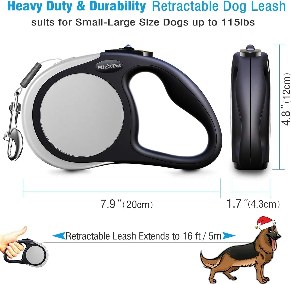 Heavy Duty Retractable Dog Leash-16ft Strong & Durable Walking Leash for S to L Dogs up to 45/115 lbs, Upgraded Lock System, Non Slip Grip, Tangle Free (Medium-Large Sized Dogs, Orange)