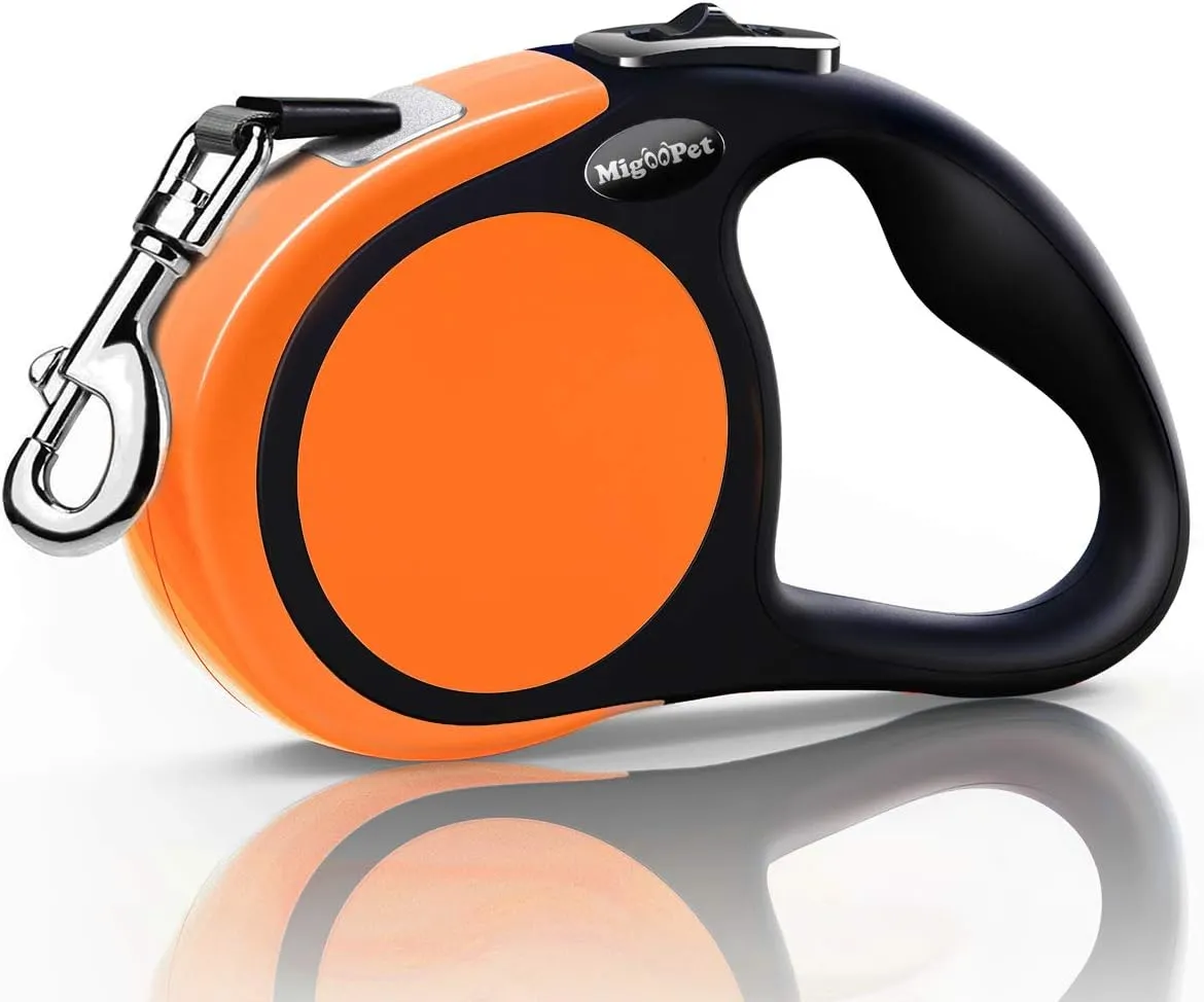 Heavy Duty Retractable Dog Leash-16ft Strong & Durable Walking Leash for S to L Dogs up to 45/115 lbs, Upgraded Lock System, Non Slip Grip, Tangle Free (Medium-Large Sized Dogs, Orange)
