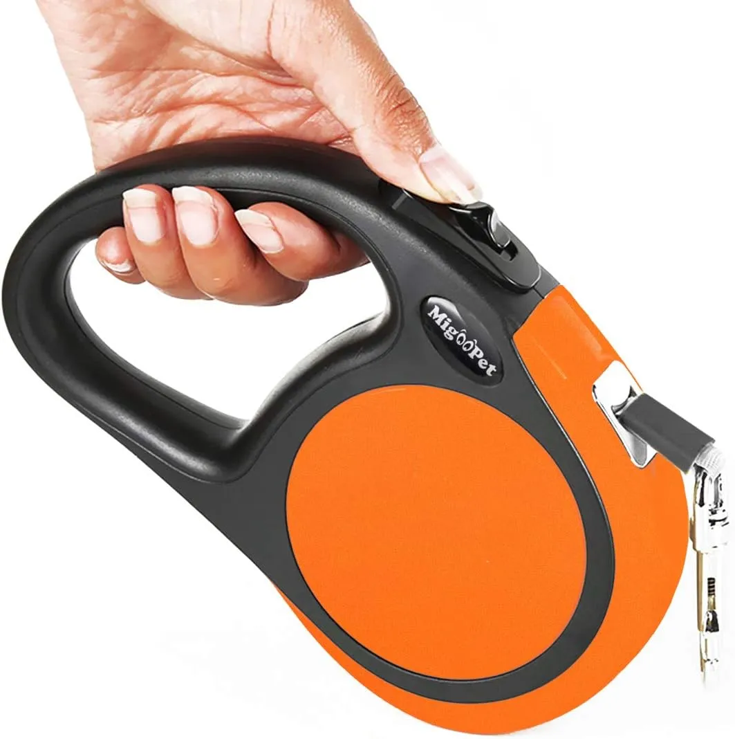 Heavy Duty Retractable Dog Leash-16ft Strong & Durable Walking Leash for S to L Dogs up to 45/115 lbs, Upgraded Lock System, Non Slip Grip, Tangle Free (Medium-Large Sized Dogs, Orange)