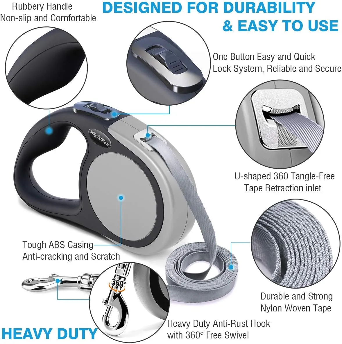 Heavy Duty Retractable Dog Leash-16ft Strong & Durable Walking Leash for S to L Dogs up to 45/115 lbs, Upgraded Lock System, Non Slip Grip, Tangle Free (Medium-Large Sized Dogs, Orange)