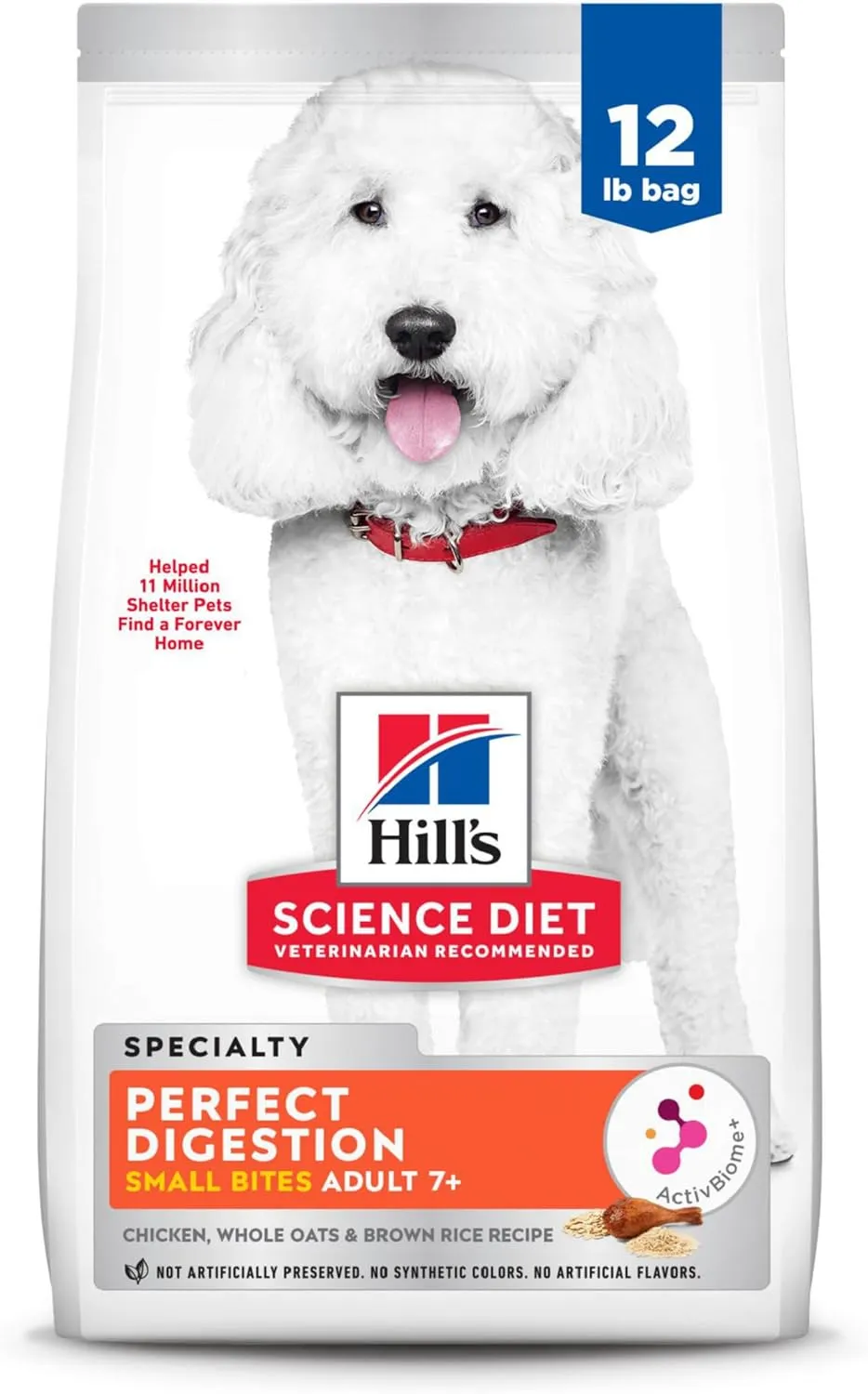 Hill's Science Diet Perfect Digestion, Senior Adult 7 , Digestive Support, Small Kibble, Dry Dog Food, Chicken, Brown Rice, & Whole Oats, 12 lb Bag