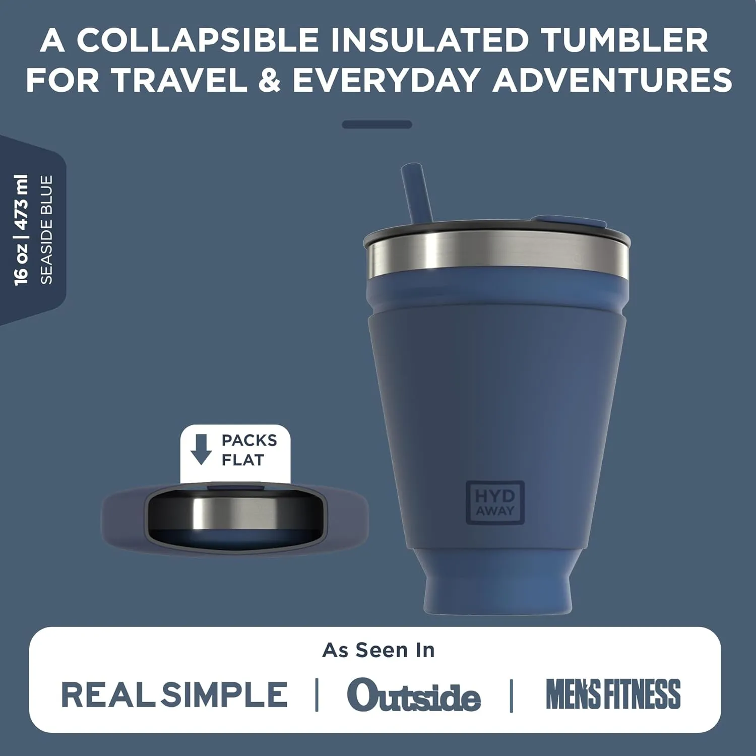 HYDAWAY 16oz Collapsible Tumbler - BPA-Free, Reusable Silicone Cup with Lid & Insulating Sleeve - Perfect for Coffee, Travel, and Everyday Use