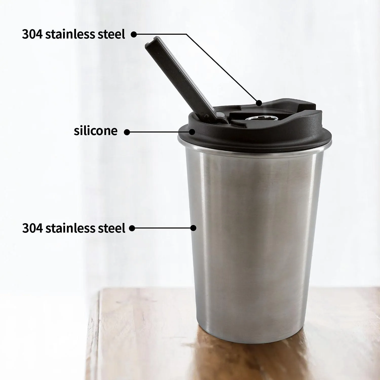 Insulated Stainless Steel Travel Mug with Heat-Resistant Silicone Lid | Discreet Reusable Cup for Camping, Hiking & Outdoor Activities (Black)