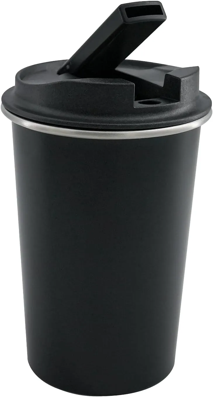 Insulated Stainless Steel Travel Mug with Heat-Resistant Silicone Lid | Discreet Reusable Cup for Camping, Hiking & Outdoor Activities (Black)