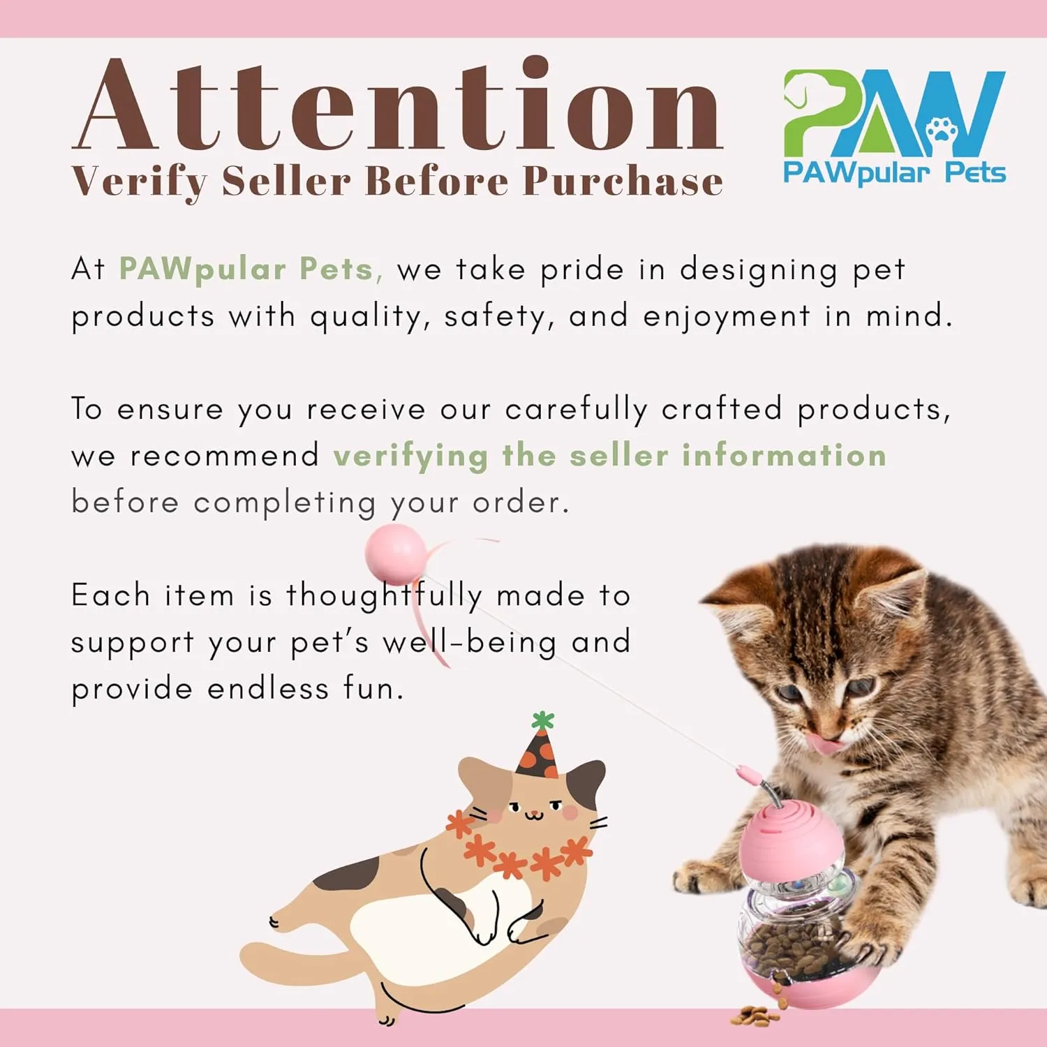 Interactive Cat Toy for Bored Indoor Cats, Tumbler Design with Teaser Wand, Cat Food Dispenser & Treat Puzzle Toy, Kitten Enrichment Toys for Mental Stimulation & Slower Eating (Pink)