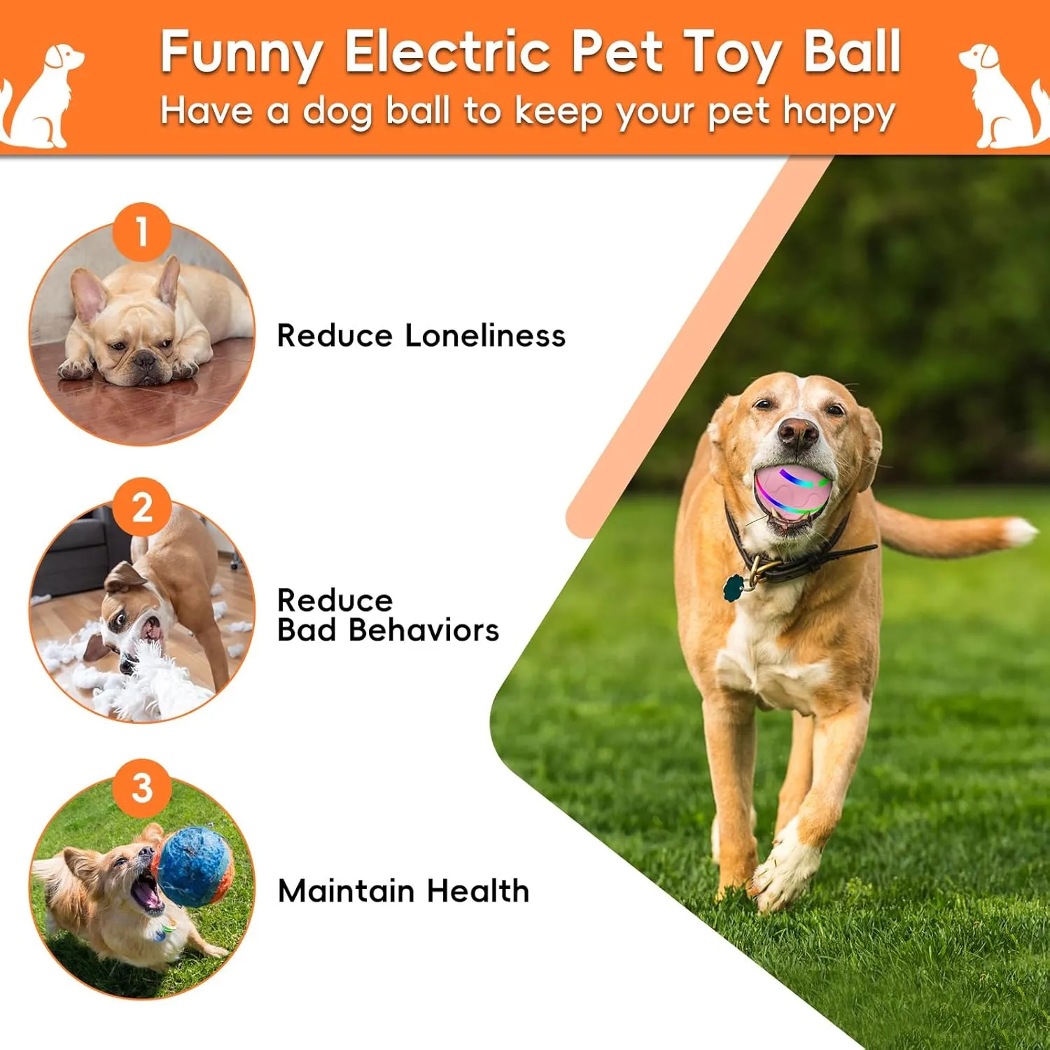 Interactive Dog Ball, Smart Interactive Dog Toys for Medium Large Dogs, Safe Material, Automatic Moving Vibrating Bouncing Ball for Pets, Rechargeable and Waterproof