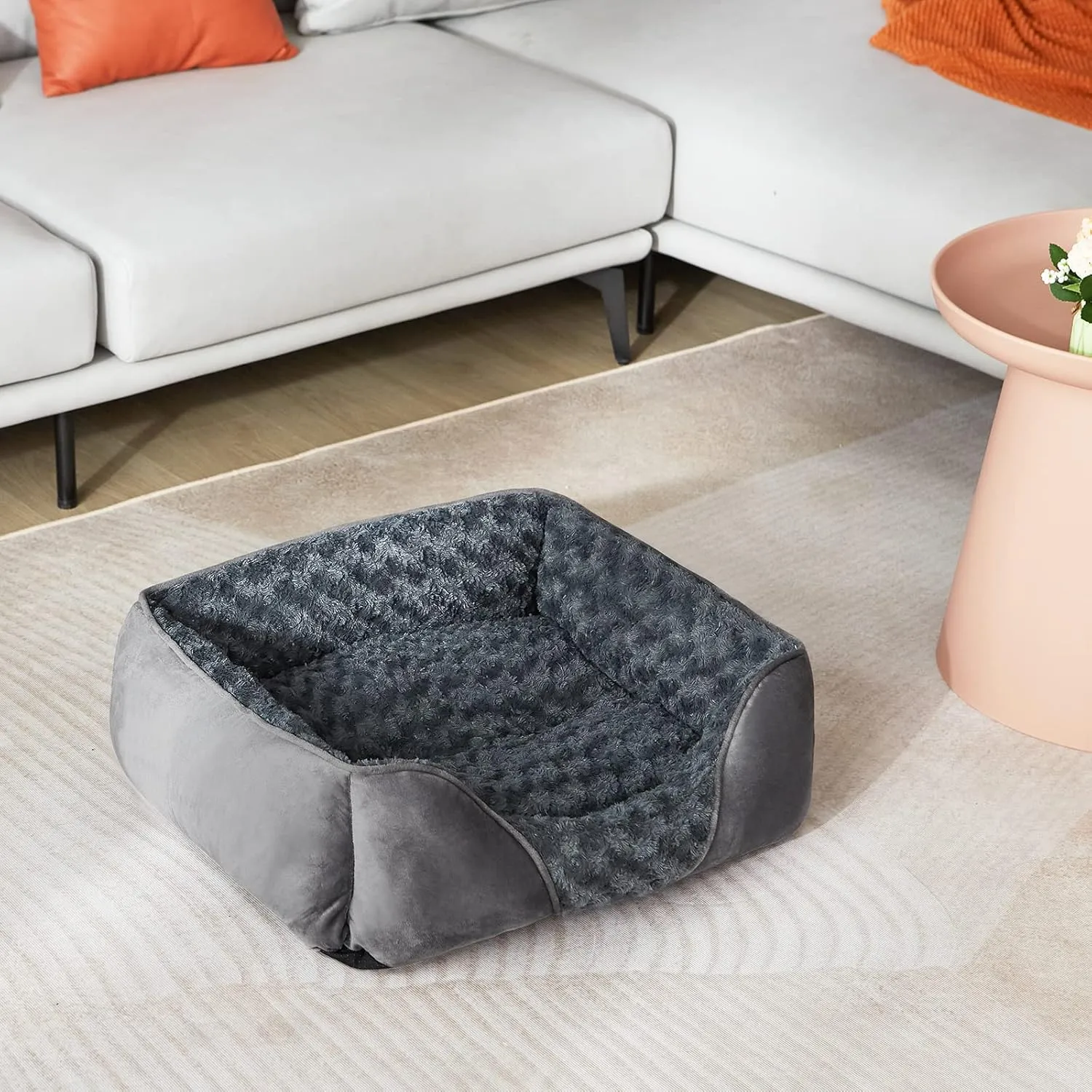 INVENHO Dog Bed for Large Medium Small Dogs, Rectangle Washable Orthopedic Dog Bed, Soft Calming Sleeping Puppy Bed Durable Pet Cuddler with Anti-Slip Bottom S(20"x19"x6")