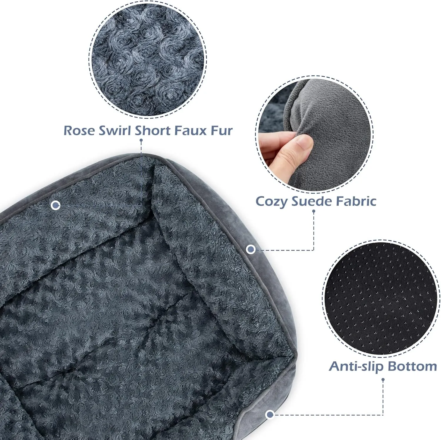 INVENHO Dog Bed for Large Medium Small Dogs, Rectangle Washable Orthopedic Dog Bed, Soft Calming Sleeping Puppy Bed Durable Pet Cuddler with Anti-Slip Bottom S(20"x19"x6")