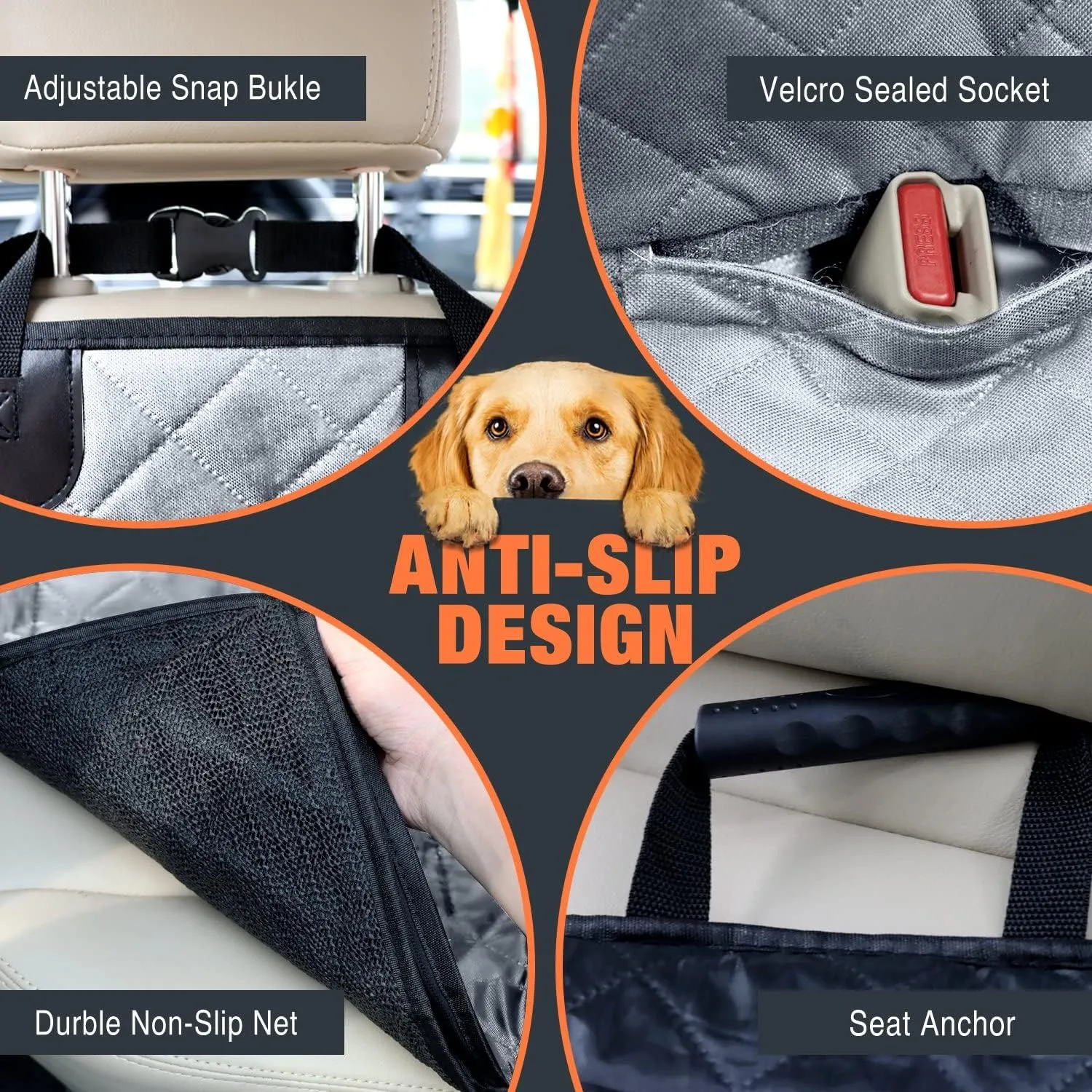IVY&LANE Dog Car Seat Cover for Back Seat, 100% Waterproof Dog Seat Cover, 600D Scratch Resistant Bench Back Seat Cover, Anti-Slip Back Seat Covers for SUVs, Trucks and Sedans (Grey,53"48")