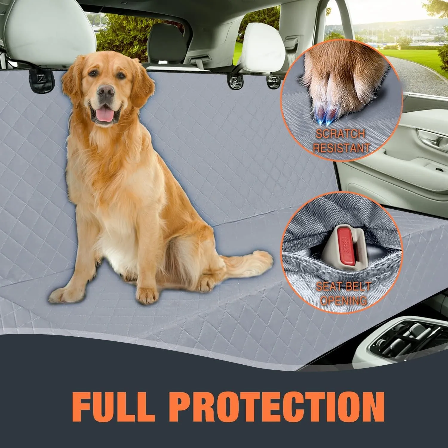 IVY&LANE Dog Car Seat Cover for Back Seat, 100% Waterproof Dog Seat Cover, 600D Scratch Resistant Bench Back Seat Cover, Anti-Slip Back Seat Covers for SUVs, Trucks and Sedans (Grey,53"48")