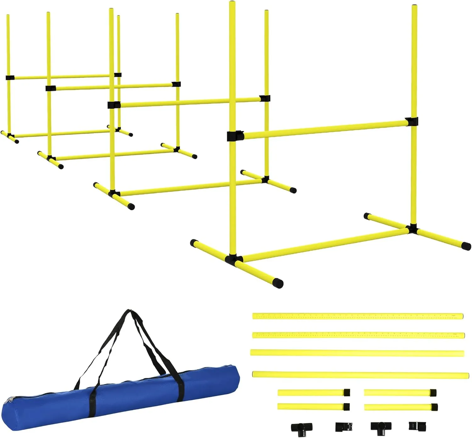 Kaimei 4-Piece Dog Agility Jump Set - Adjustable Height Agility Training Kit with Carry Bag for Dogs
