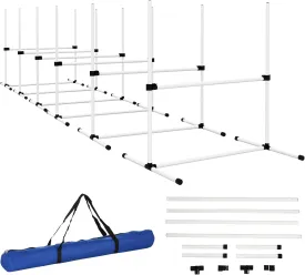 Kaimei 6 Piece Dog Agility Training Course Set - Adjustable Height Jump Bars for Dogs, Portable Dog Agility Equipment with Carry Bag, White