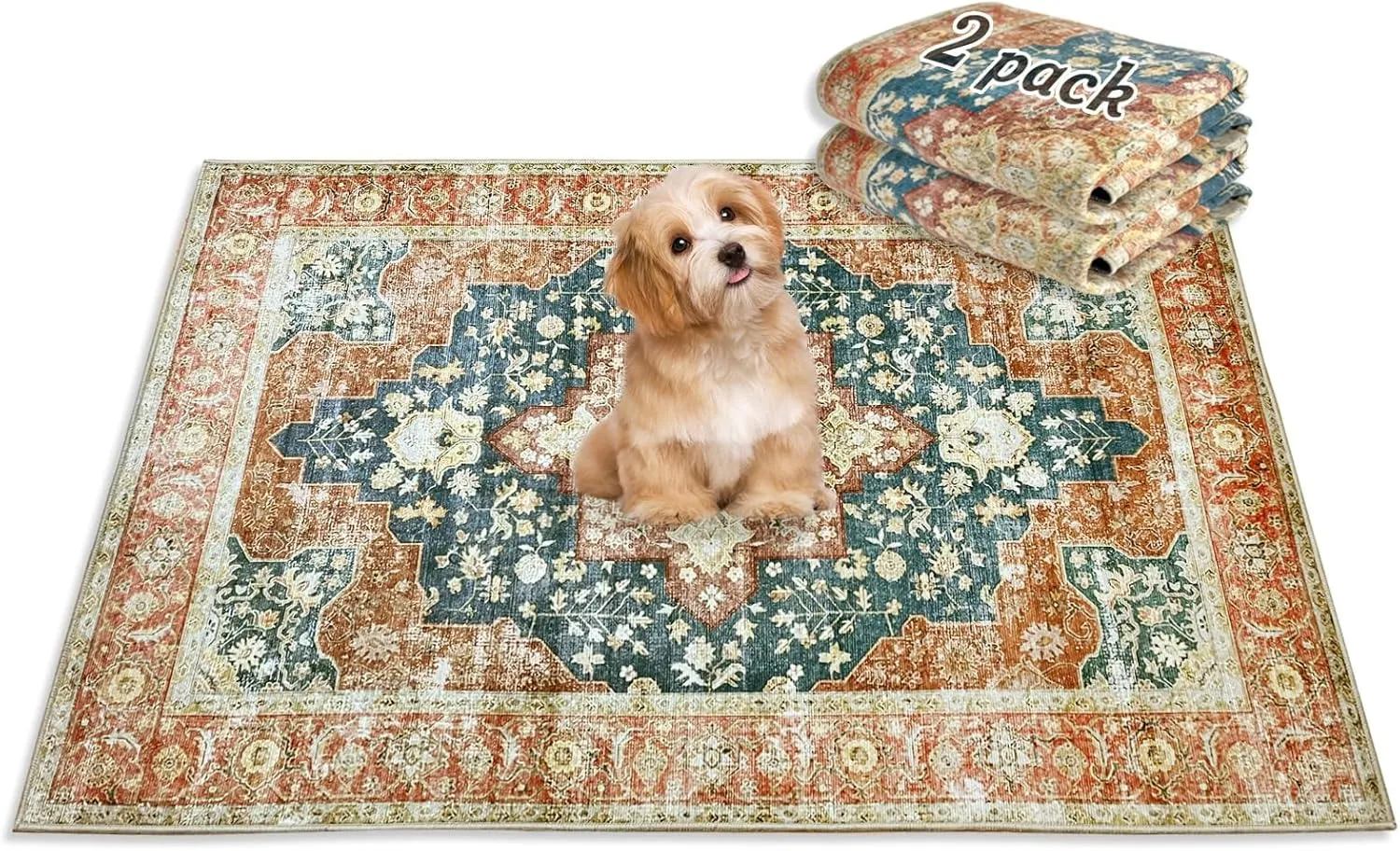 kathson 2 Pcs Reusable Puppy Pads, 32 x 48 Inch Washable Puppy Pads Pet Dog Training Pads Non-Slip Waterproof Rabbit Cage Liner Whelping Pads Litter Mat for Dogs Cats , Style C