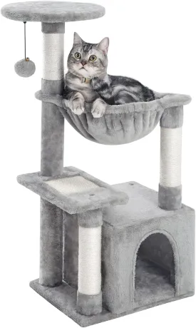 Kilodor Cat Tree, Small Cat Condo Tower with Hammock, Sisal Scratching Post for Kitten (Gray)