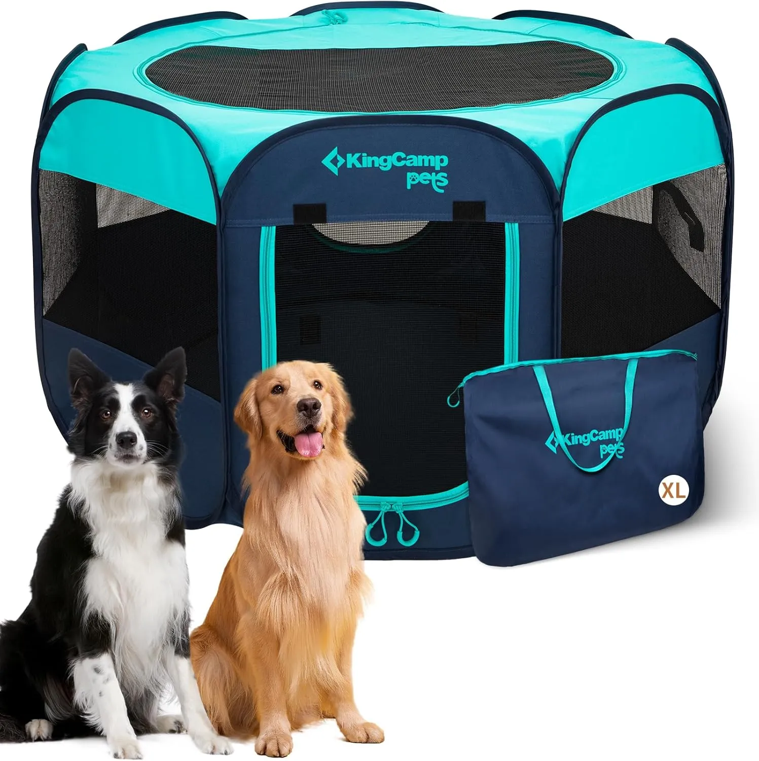 KingCamp Dog Playpen, Portable Foldable Cat Kitten Puppy Tent Crates 29"/36"/50" Pop Up Pet Playpen with Zippered Bottom & Cover for Indoor Outdoor Use (X-Large, Green)