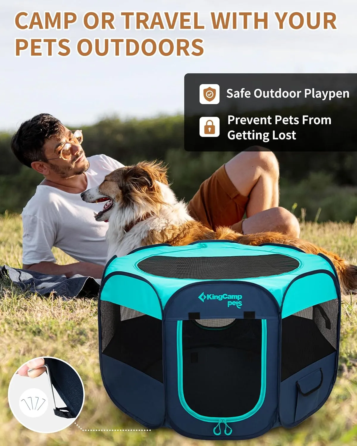 KingCamp Dog Playpen, Portable Foldable Cat Kitten Puppy Tent Crates 29"/36"/50" Pop Up Pet Playpen with Zippered Bottom & Cover for Indoor Outdoor Use (X-Large, Green)