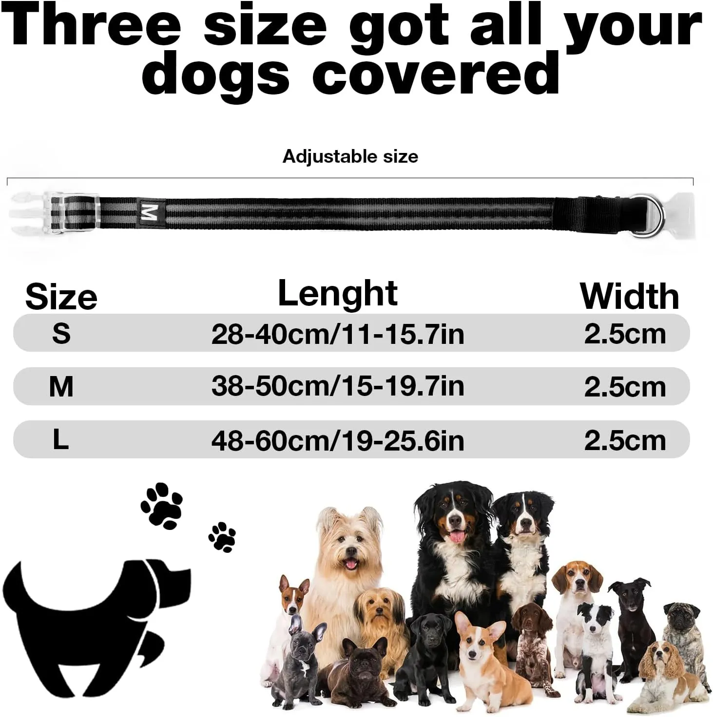LED Dog Collar, Light Up Dog Collar, Lighted Dog Collars Adjustable for Night Walking, Glow in The Dark Dog Collars Light with USB Rechargeable Color Changing Waterproof for Dogs (Black, Small)