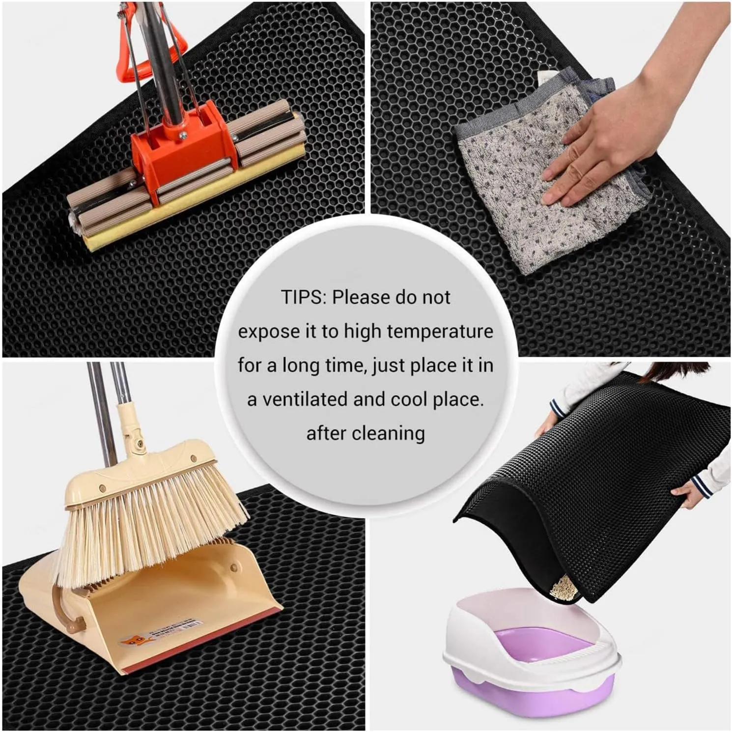 Litter Mat, 24X35In/26X46In Double Layer Easy Clean Cat Litter Trap Mats Cat Litter Box Mats for Floor, Less Waste,Soft On Paws,Non-Slip,24X35In-Black