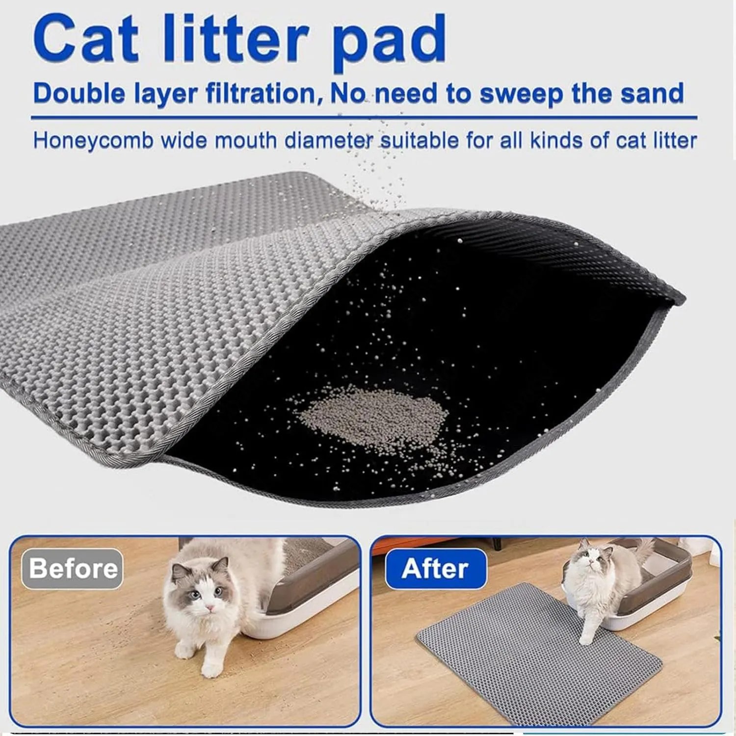 Litter Mat, 24X35In/26X46In Double Layer Easy Clean Cat Litter Trap Mats Cat Litter Box Mats for Floor, Less Waste,Soft On Paws,Non-Slip,24X35In-Black