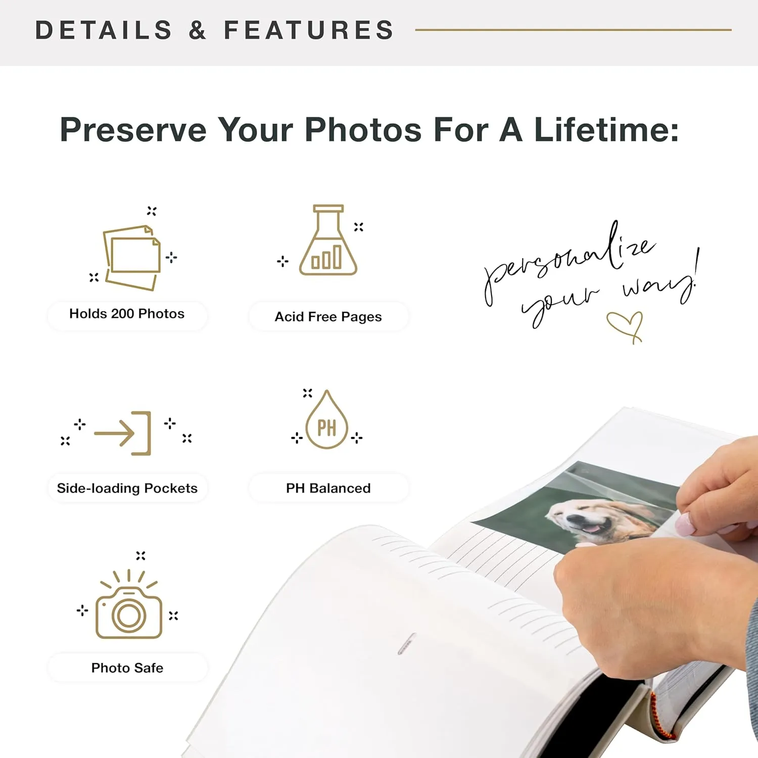MCS Love Is A Four Legged Word Photo Album Holds 200 4x6 Pet Photos with Memo Space, Cream Cover, Clear Side-Loading PocketsDog & Cat Memory Book for Pet Owners  A Thoughtful Gift for Animal Lovers