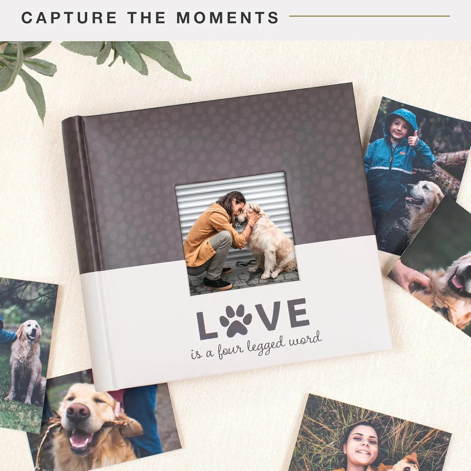 MCS Love Is A Four Legged Word Photo Album Holds 200 4x6 Pet Photos with Memo Space, Cream Cover, Clear Side-Loading PocketsDog & Cat Memory Book for Pet Owners  A Thoughtful Gift for Animal Lovers