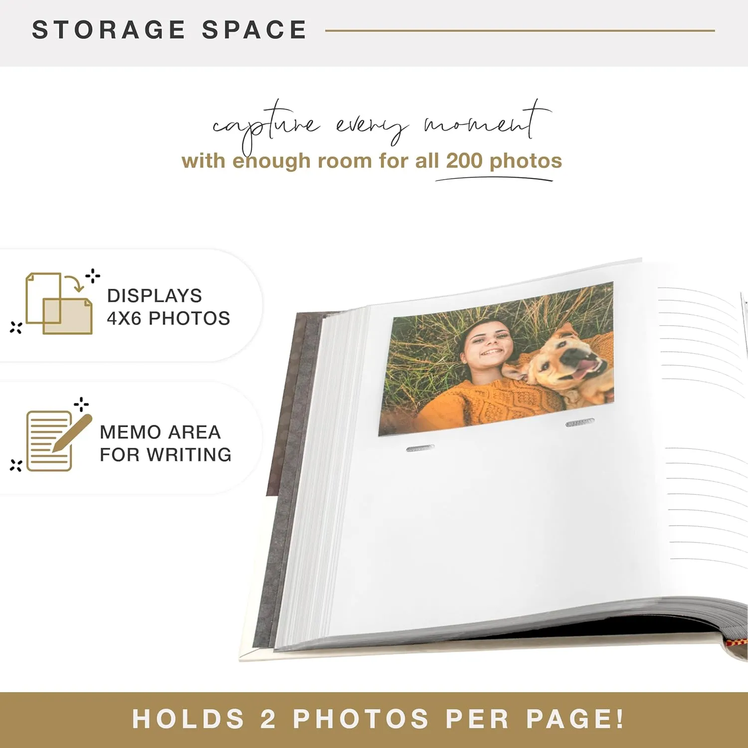 MCS Love Is A Four Legged Word Photo Album Holds 200 4x6 Pet Photos with Memo Space, Cream Cover, Clear Side-Loading PocketsDog & Cat Memory Book for Pet Owners  A Thoughtful Gift for Animal Lovers