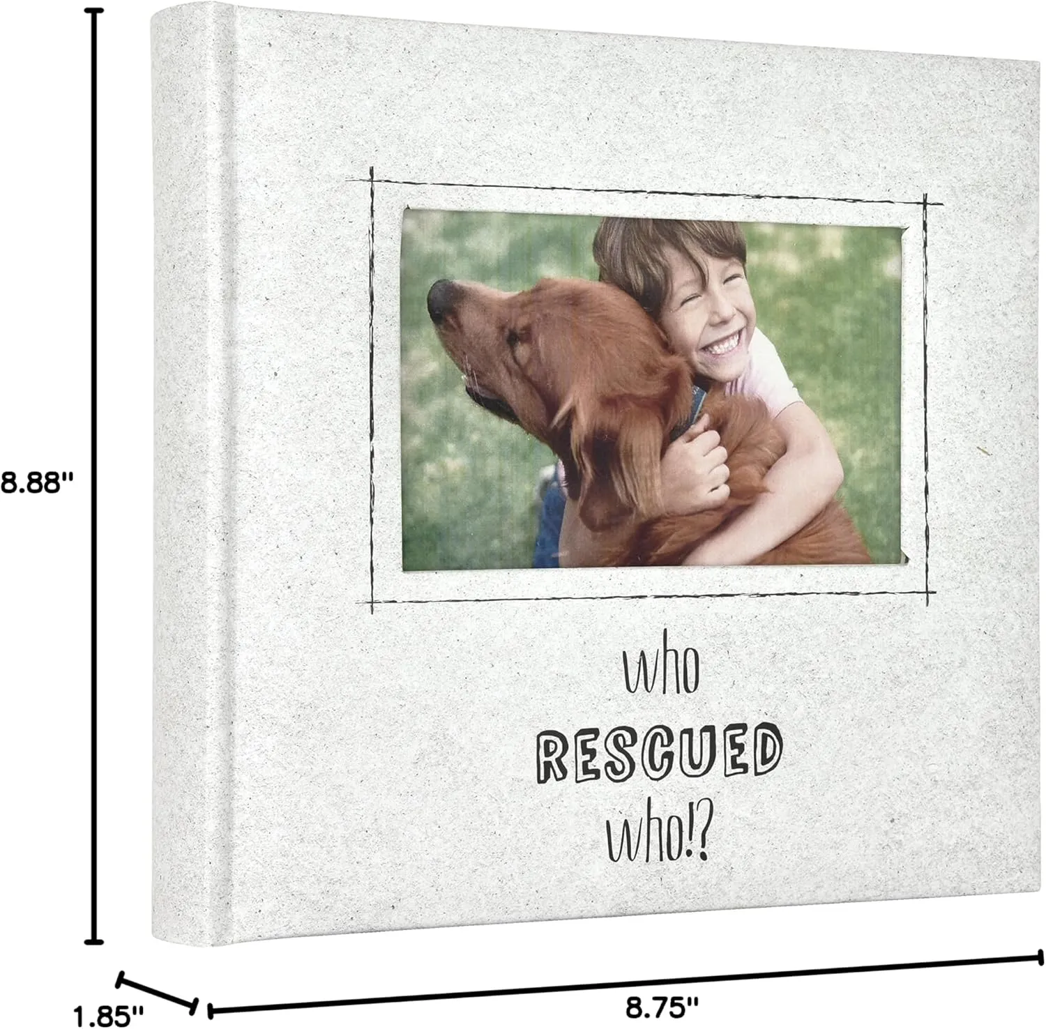 MCS Who Rescued Who? Photo Album Holds 200 4x6 Pet Photos with Memo Space, Cream Cover, Clear Side-Loading Pockets  Dog & Cat Memory Book for Rescue Pets  A Heartfelt Gift for Animal Lovers