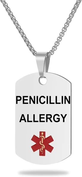 Medical Alert Necklace Laser engraved Tag Custom Engraving Stainless Steel ID Tag Pendant for Men Women