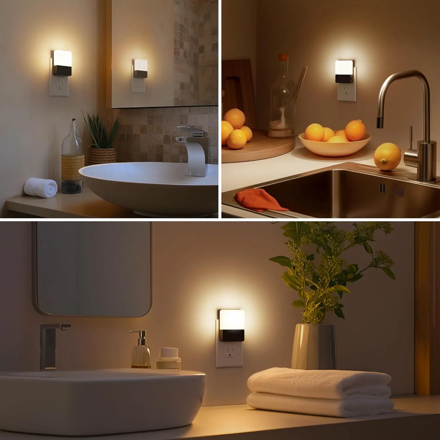Night Light Plug into Wall [2 Pack], Night Light with Dusk to Dawn Light Sensor, Soft White 3000K, 3 Level Adjustable Brightness Nightlights, Unique Design for Use in Bedroom, Hallways,Bathroom