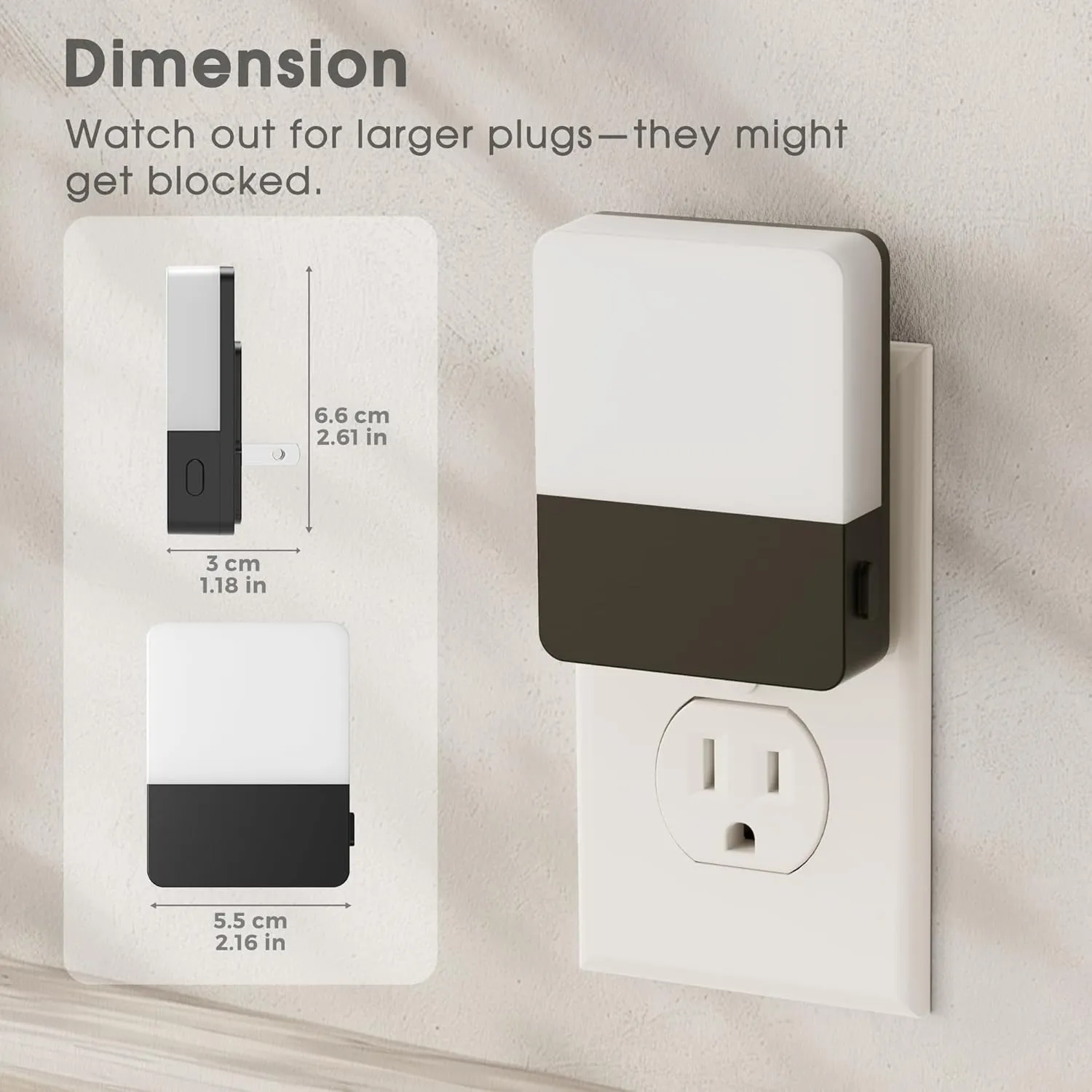 Night Light Plug into Wall [2 Pack], Night Light with Dusk to Dawn Light Sensor, Soft White 3000K, 3 Level Adjustable Brightness Nightlights, Unique Design for Use in Bedroom, Hallways,Bathroom