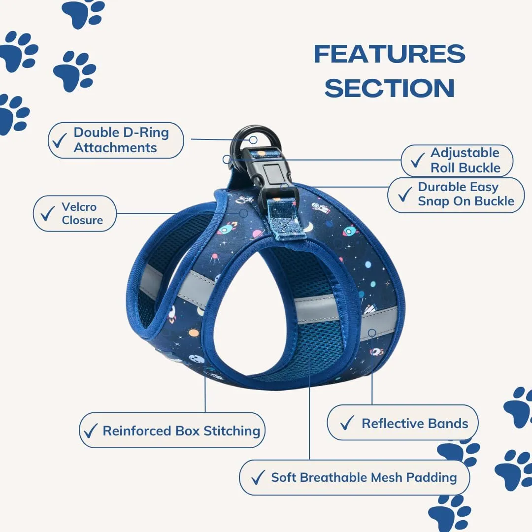 No Pull Harness for Small, Medium, Large Dogs, Heavy Duty, Adjustable, Breathable, Soft, Cute, Reflective, Dog Harness, Dog Vest, Pet Harness (Outer Space, Extra Small)