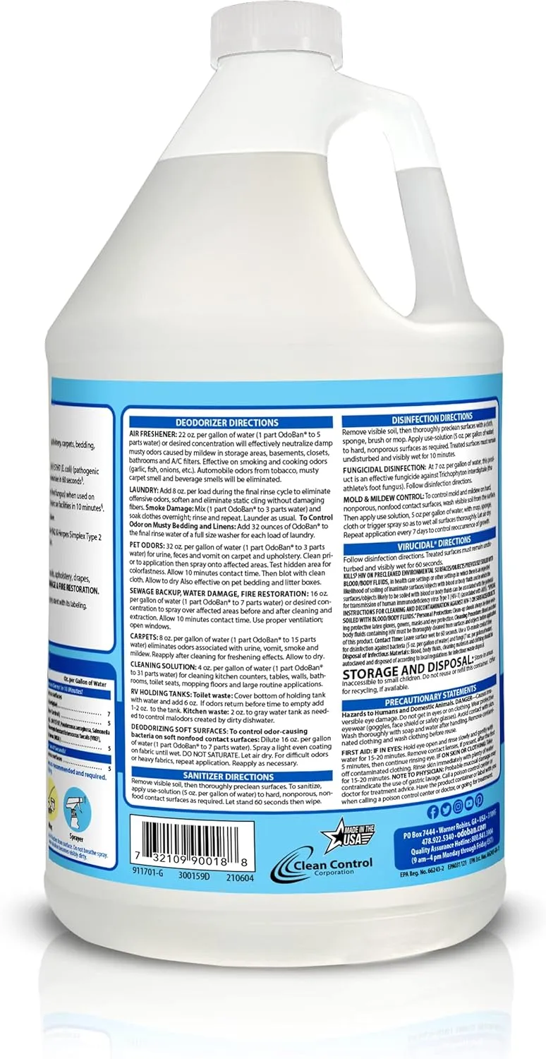 OdoBan Disinfectant Concentrate and Odor Eliminator, 1 Gallon, Fresh Linen Scent