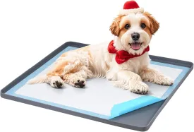 Pee Pad Holder for Dogs, Dog and Puppy Pee Pads Holder, 24"x24" Non-Slip & Leak-Proof & Portable Silicone Mat with Raised Edge Design, Square Puppy Potty Training Tray for Home Floor Protection(Grey)