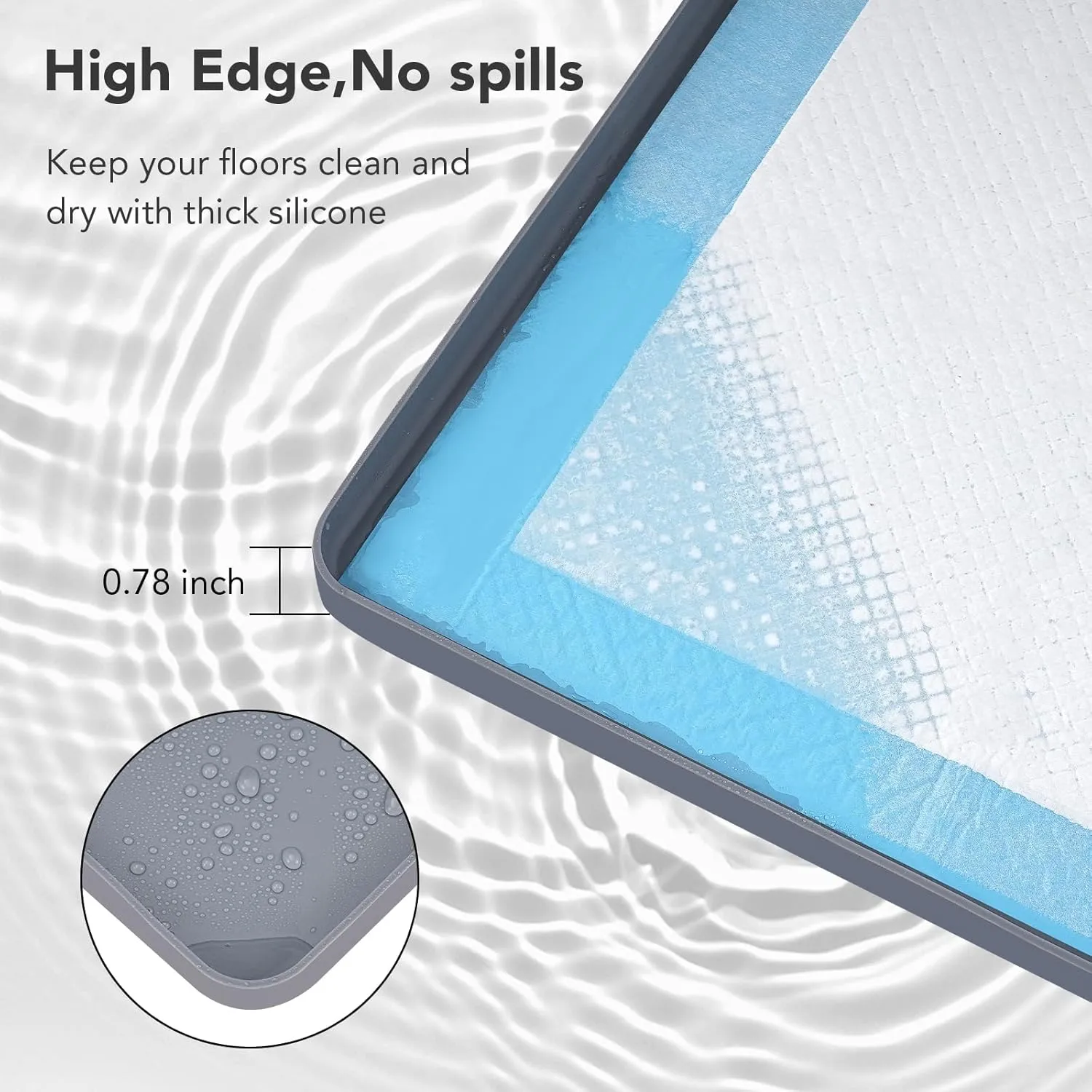 Pee Pad Holder for Dogs, Dog and Puppy Pee Pads Holder, 24"x24" Non-Slip & Leak-Proof & Portable Silicone Mat with Raised Edge Design, Square Puppy Potty Training Tray for Home Floor Protection(Grey)