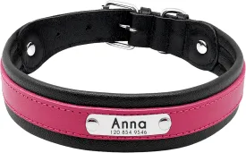 PET ARTIST Studded Hot Pink Leather Dog Collar with Name Plate - Personalized Leather Dog Collars for Large Dogs - Free Engraved with ID Tags, L(Neck 15.5-20.5")