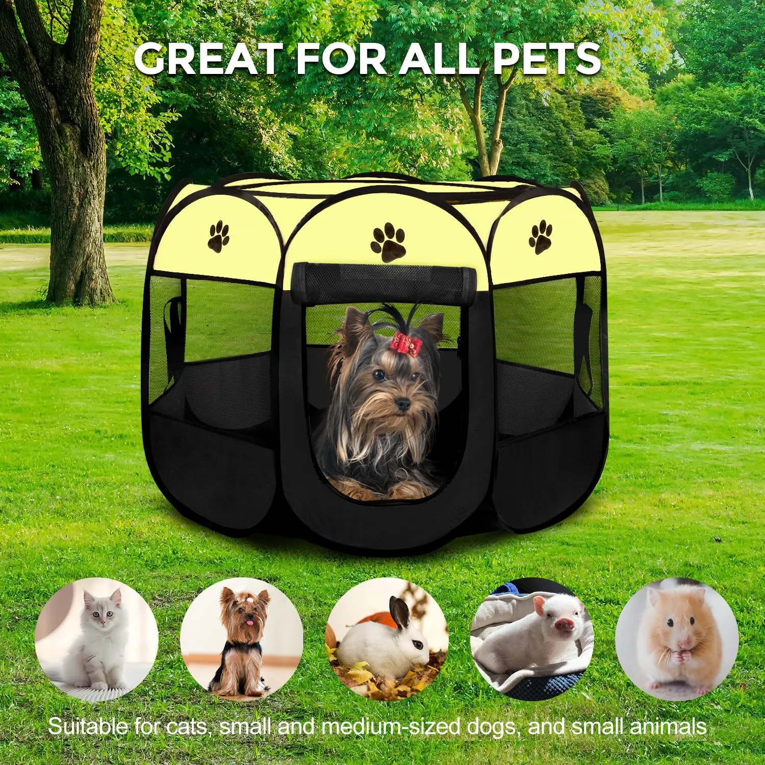 Pet Dog Puppy Playpen Dog Cat Tent Crates, Foldable Exercise Kennel Portable Playpen for Small Medium Dogs/Cats/Rabbits, Indoor Outdoor Travel Camping Use with Removable Zipper Top Green
