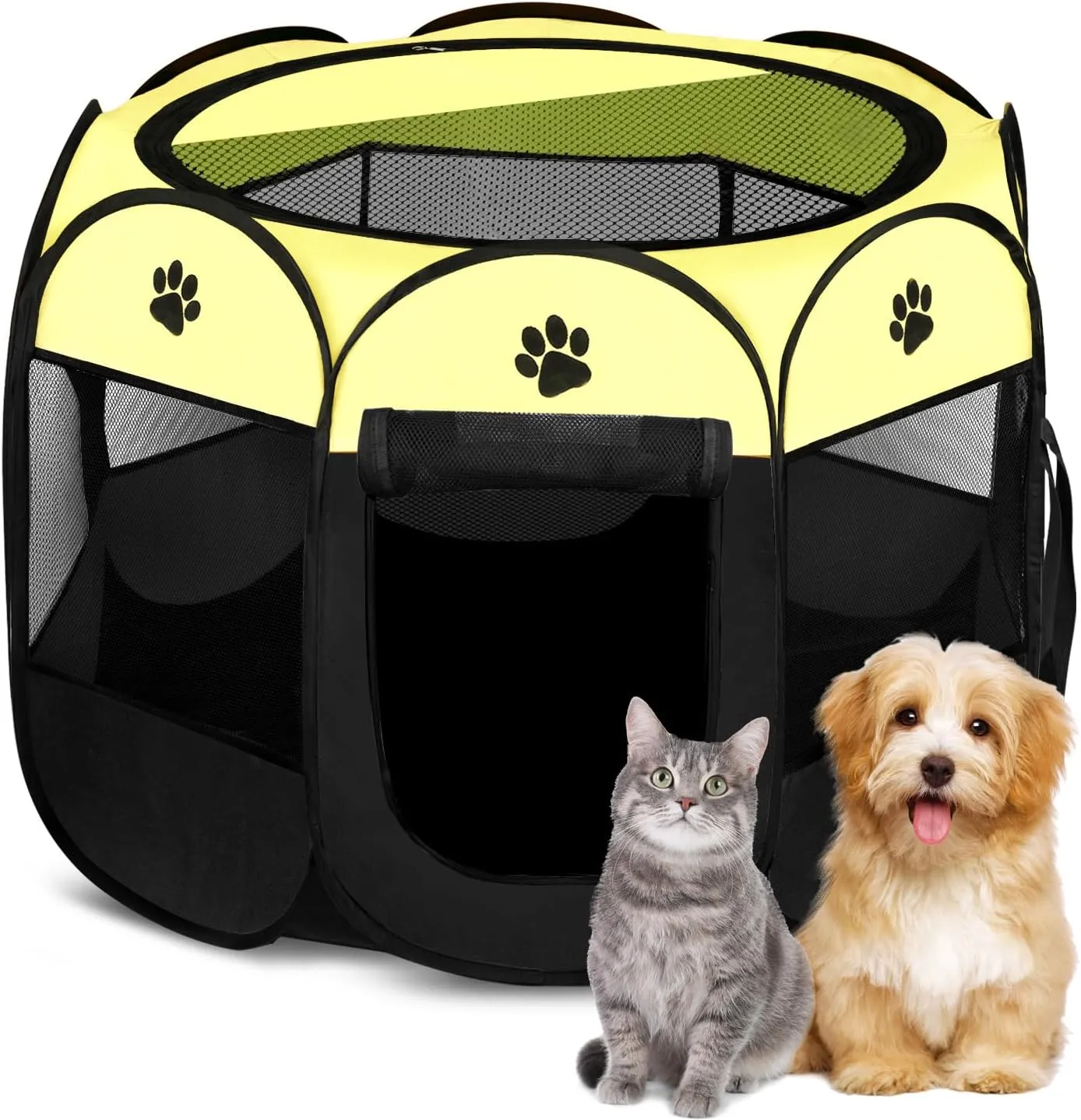 Pet Dog Puppy Playpen Dog Cat Tent Crates, Foldable Exercise Kennel Portable Playpen for Small Medium Dogs/Cats/Rabbits, Indoor Outdoor Travel Camping Use with Removable Zipper Top Green