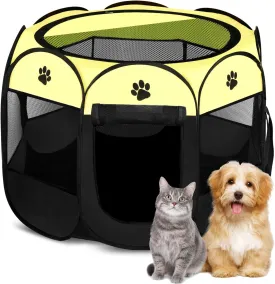 Pet Dog Puppy Playpen Dog Cat Tent Crates, Foldable Exercise Kennel Portable Playpen for Small Medium Dogs/Cats/Rabbits, Indoor Outdoor Travel Camping Use with Removable Zipper Top Green