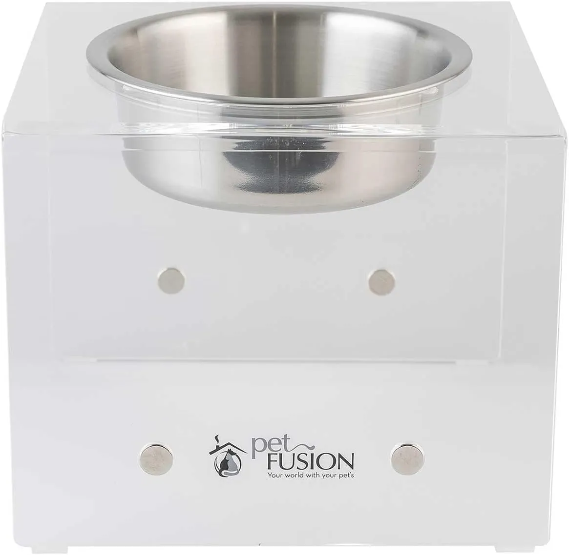 PetFusion Elevated Dog & Cat Bowls, 8" x 8" x 4", Stainless Steel & Acrylic, Mix & Match, 12 Month Warranty